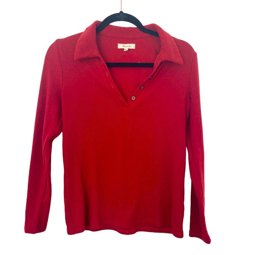 MADEWELL sweater womens red v neck button collared long sleeve sweater top small